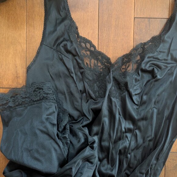 LACEY BLACK VINTAGE SATIN SLIP DRESS - Picture 2 of 2